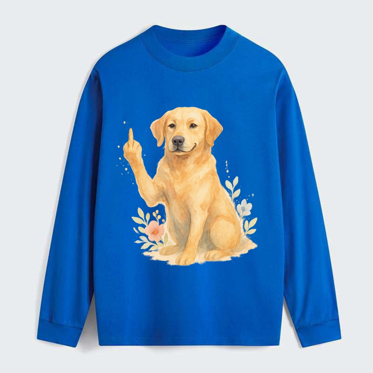 Labrador Retriever yellow sitting pretty, friendly face, strong paw up - Classic Long Sleeve Shirt - Blue