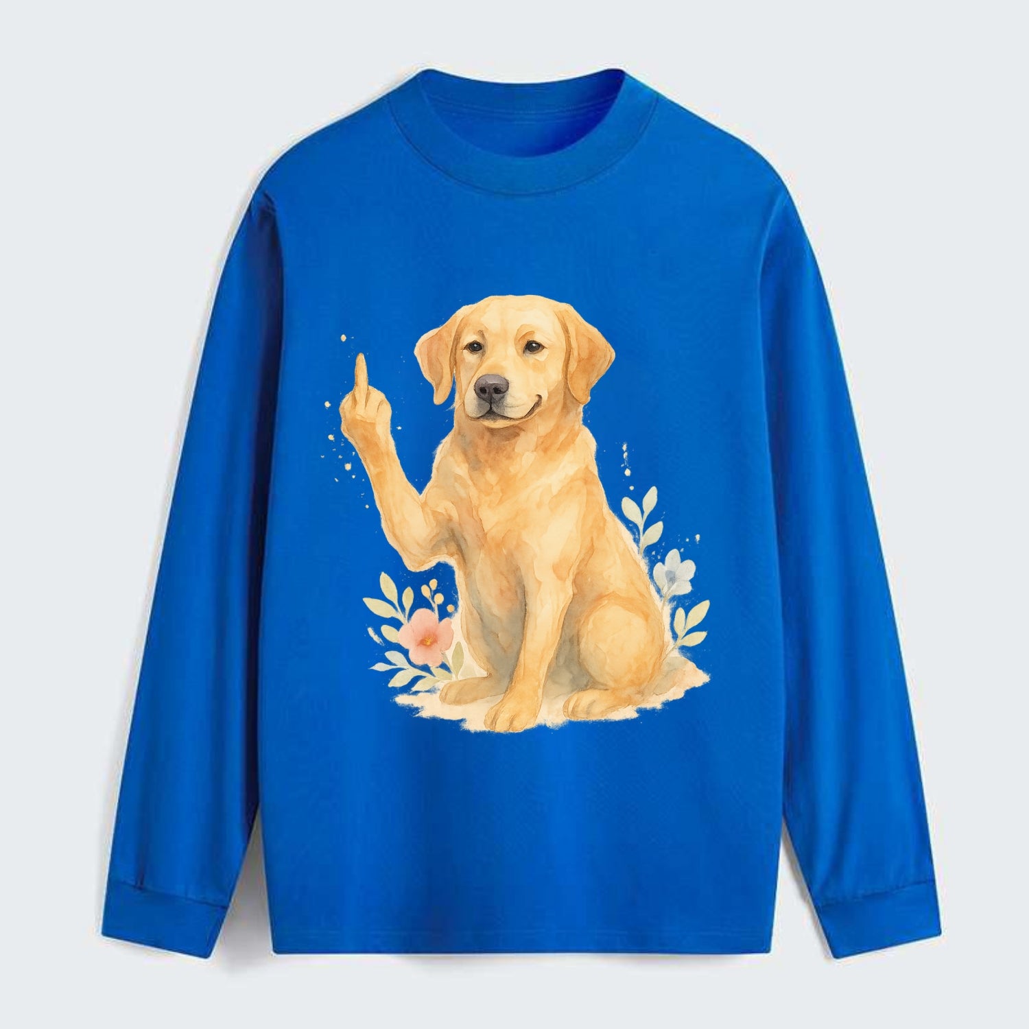 Labrador Retriever yellow sitting pretty, friendly face, strong paw up - Classic Long Sleeve Shirt - Blue