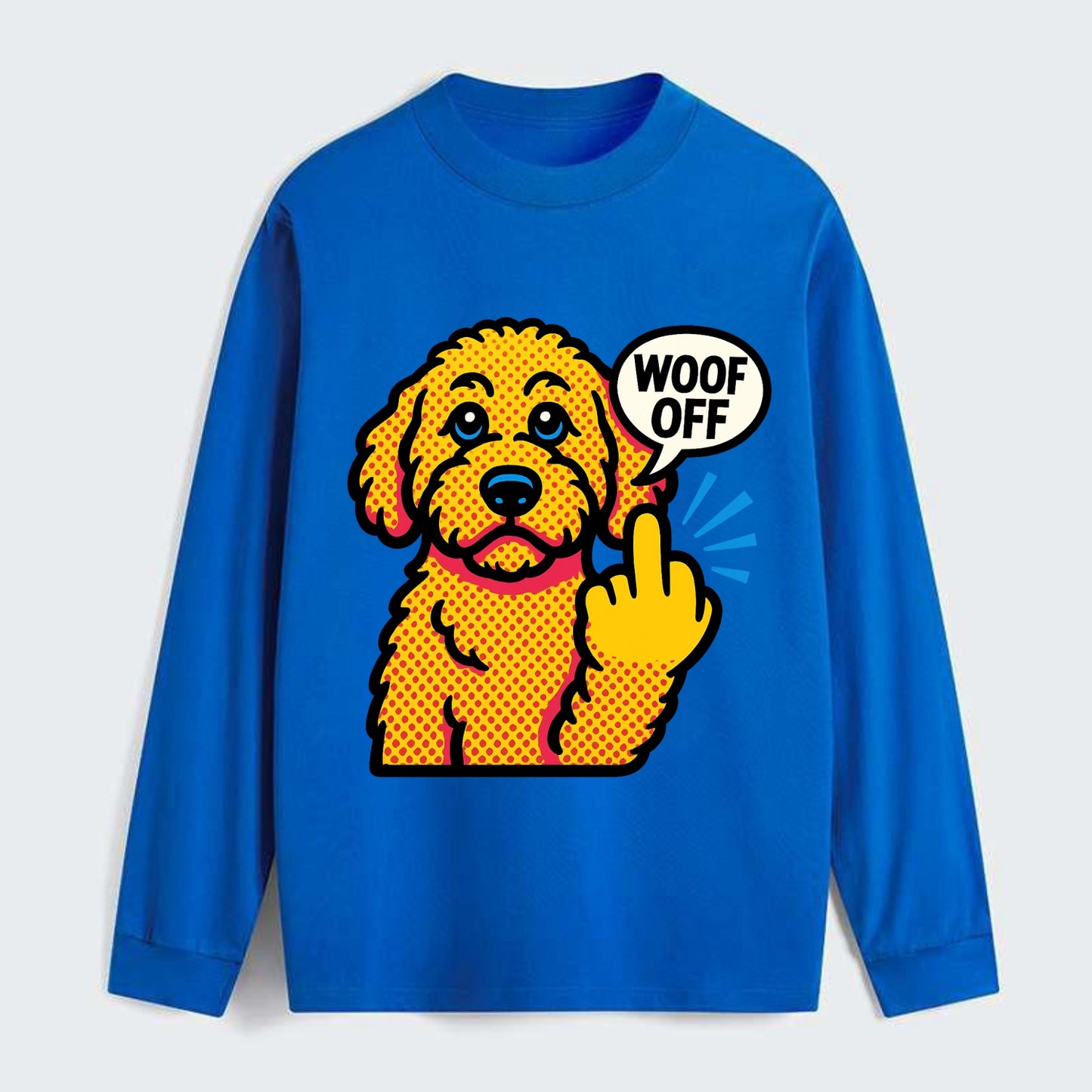 Goldendoodle with teddy bear face and curly golden coat, friendly paw - Classic Long Sleeve Shirt - Blue