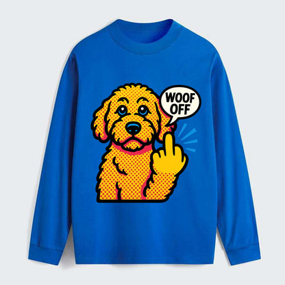 Goldendoodle with teddy bear face and curly golden coat, friendly paw - Classic Long Sleeve Shirt - Blue