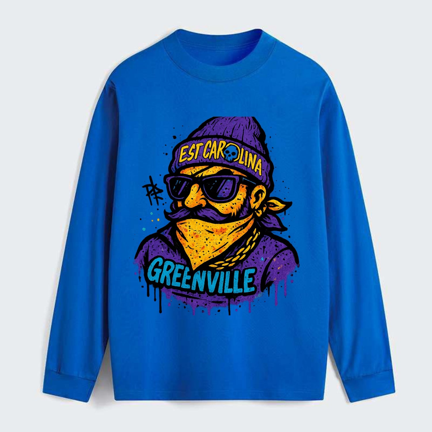Greenville Pirate wearing East Carolina beanie with skull patch - Classic Long Sleeve Shirt - Blue
