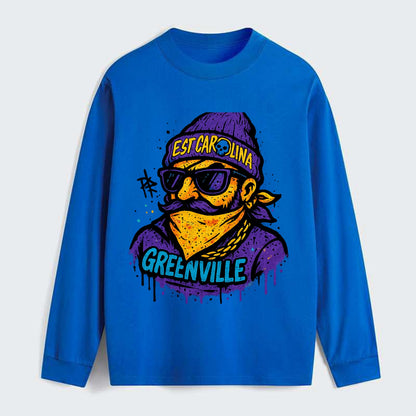 Greenville Pirate wearing East Carolina beanie with skull patch - Classic Long Sleeve Shirt - Blue
