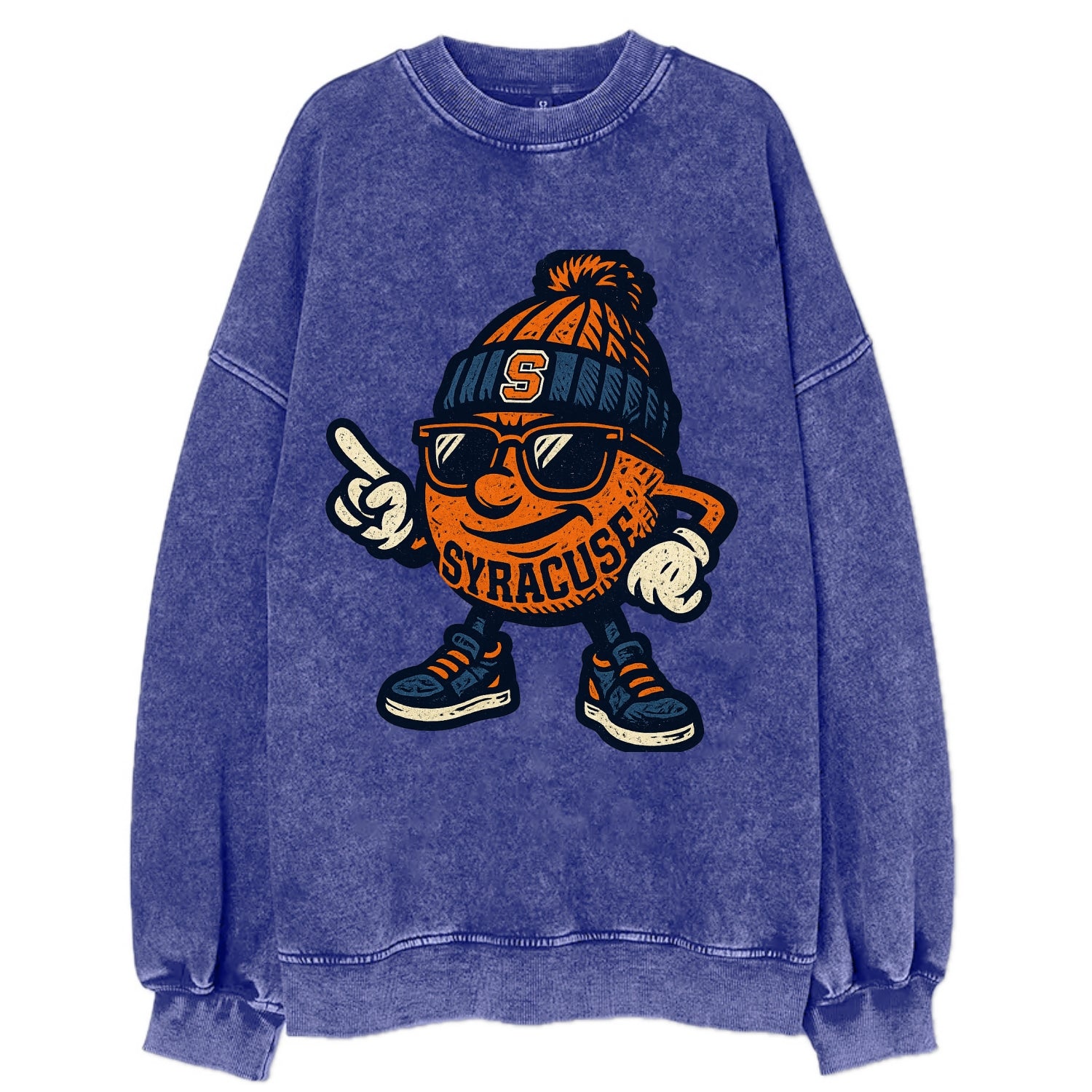 Syracuse Orange wearing Syracuse beanie with S patch - Vintage Sweatshirt - Blue