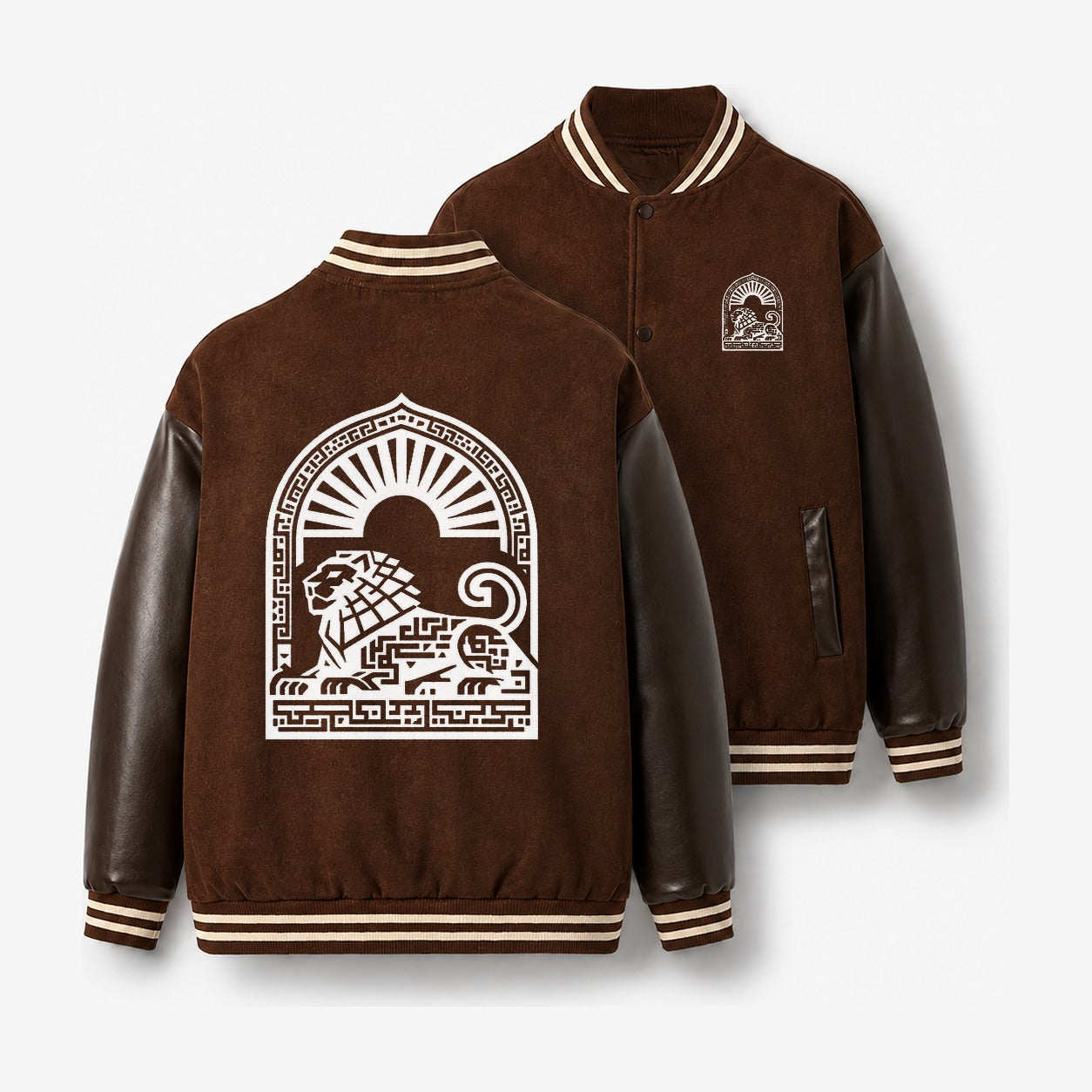Persian Lion Arch Baseball Jacket – Brown