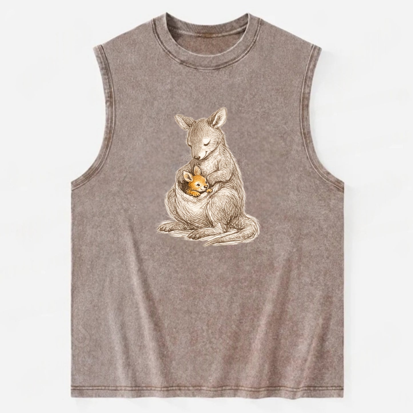 MOTHER'S POUCH | Kangaroo maternal embrace | Joey safe inside | Protective - Vintage Washed Tank - Brown
