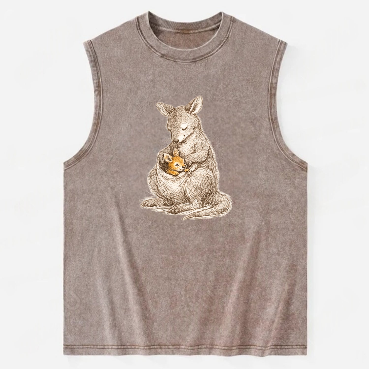 MOTHER'S POUCH | Kangaroo maternal embrace | Joey safe inside | Protective - Vintage Washed Tank - Brown