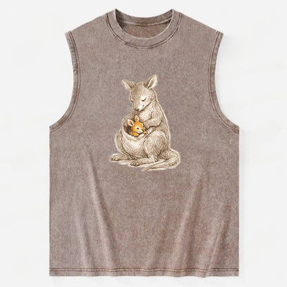 MOTHER'S POUCH | Kangaroo maternal embrace | Joey safe inside | Protective - Vintage Washed Tank - Brown