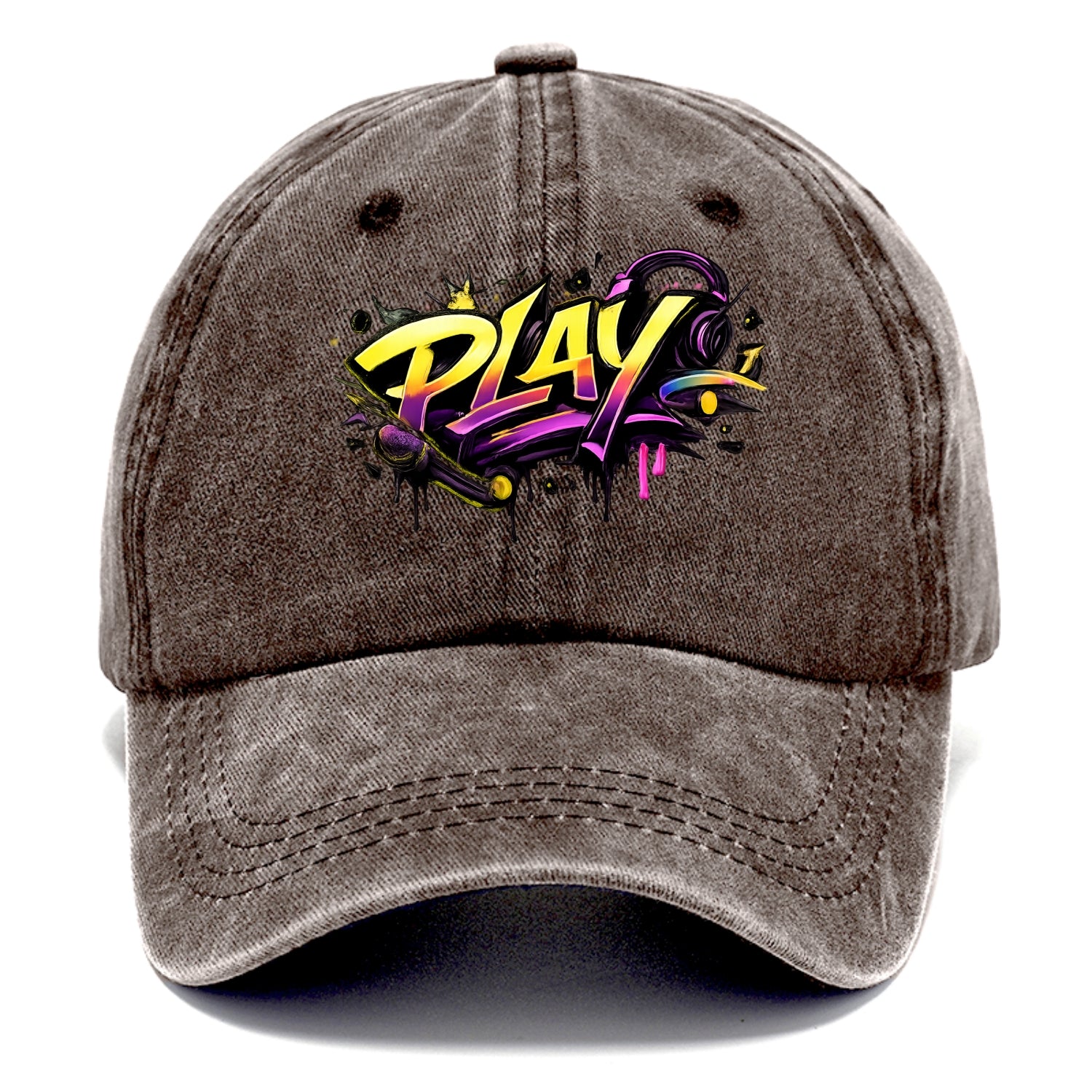 Bold typography design - "PLAY" - creative expression, musical performance - Classic Cap - Brown