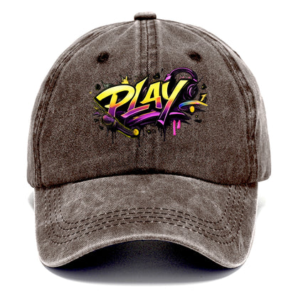 Bold typography design - "PLAY" - creative expression, musical performance - Classic Cap - Brown