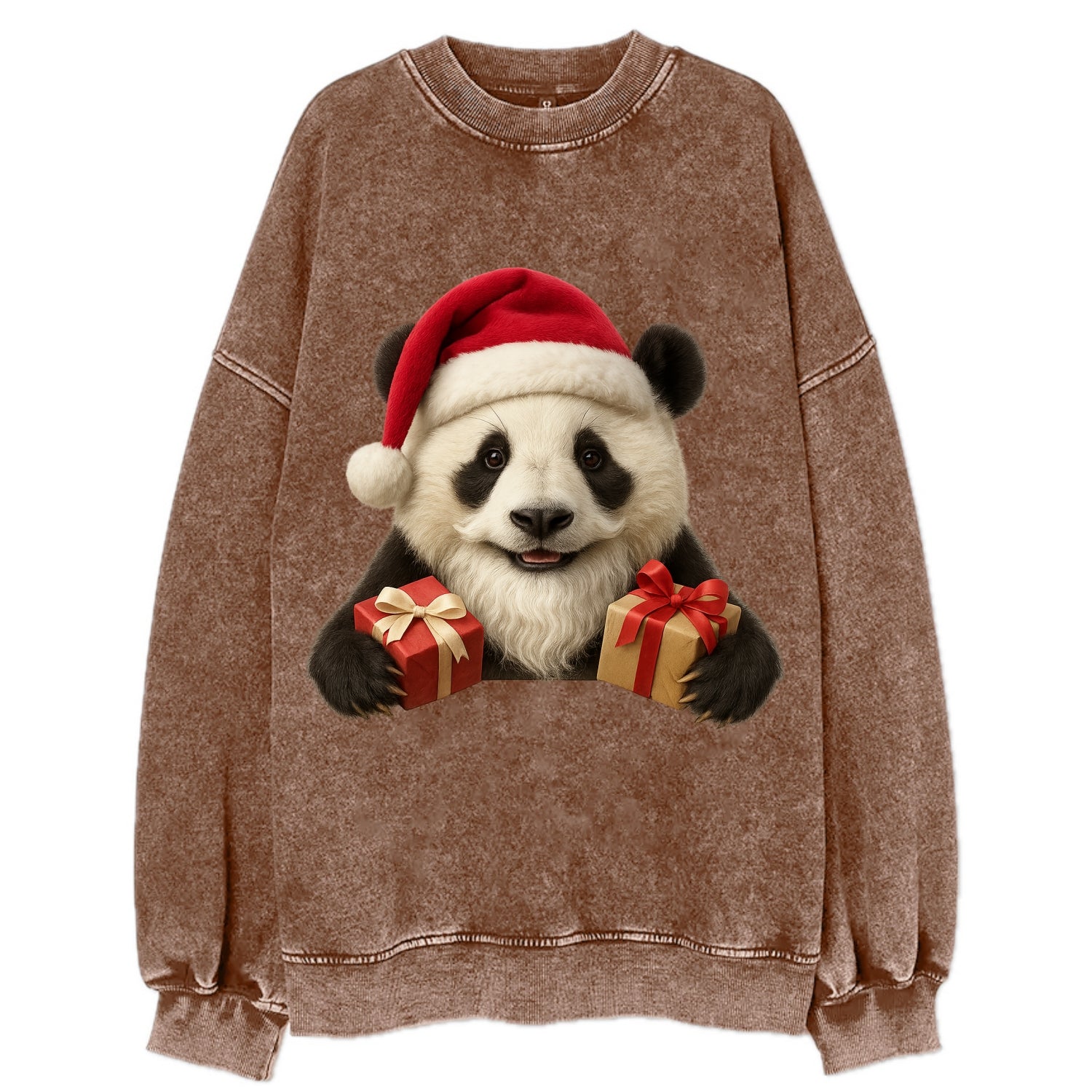 Santa Panda  - Vintage Sweatshirt - Brown