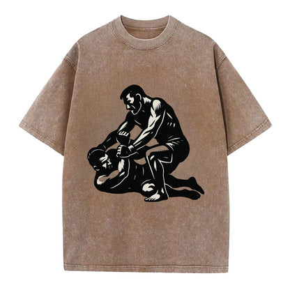 MMA fighter in ground submission hold - Vintage T-shirt - Brown