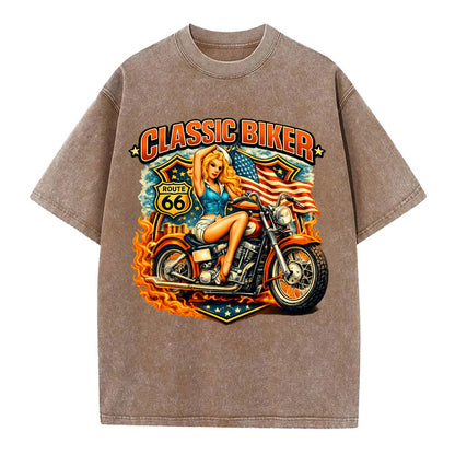 Classic Pinup Biker - Vintage T-shirt - Brown