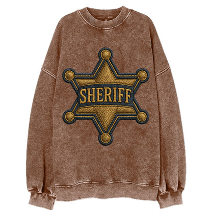 Sheriff Badge  - Vintage Sweatshirt - Brown