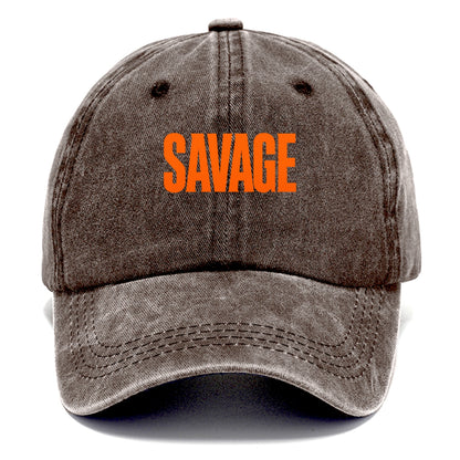 Bold typography design - "SAVAGE" - fierce attitude, taking no prisoners - Classic Cap - Brown
