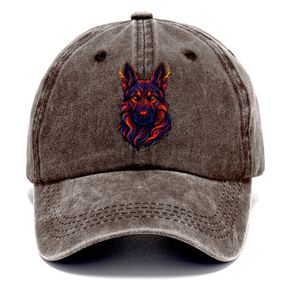 Alert German Shepherd with cyber circuit patterns in the fur, neon orange and black - Classic Cap - Brown