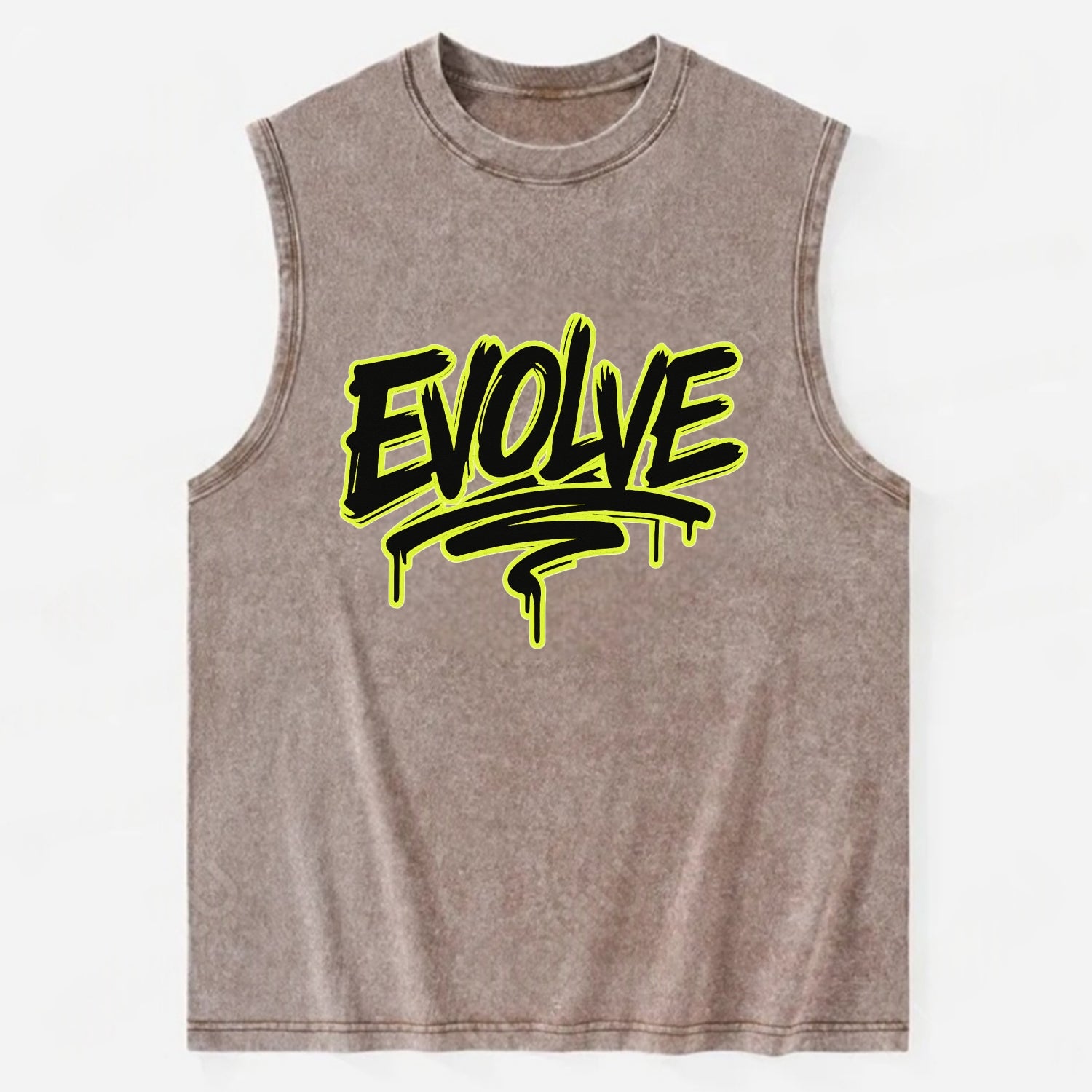 Bold typography design - "EVOLVE" - changing, becoming better - Vintage Washed Tank - Brown