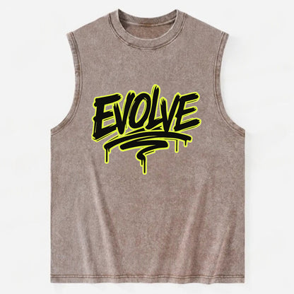 Bold typography design - "EVOLVE" - changing, becoming better - Vintage Washed Tank - Brown