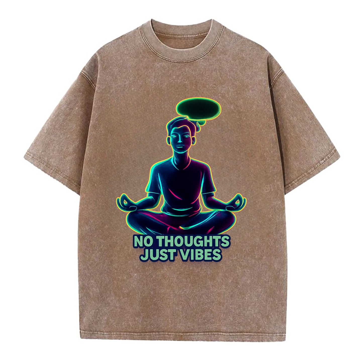 Peaceful floating figure with empty thought bubble - "no thoughts just vibes" zen - Vintage T-shirt - Brown