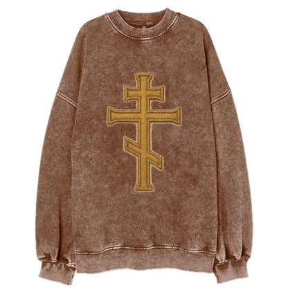 Orthodox Cross  - Vintage Sweatshirt - Brown