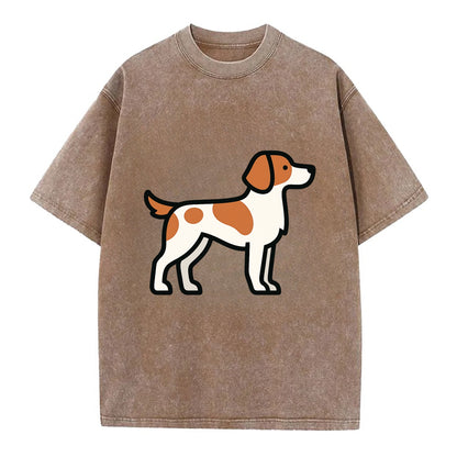 Brittany Spaniel - Orange and white flat side profile - Vintage T-shirt - Brown