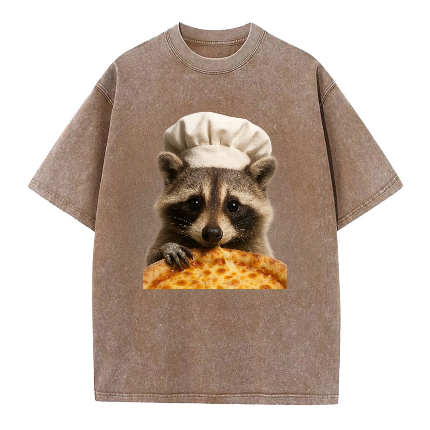 Pizza Dad Raccoon  - Vintage T-shirt - Brown