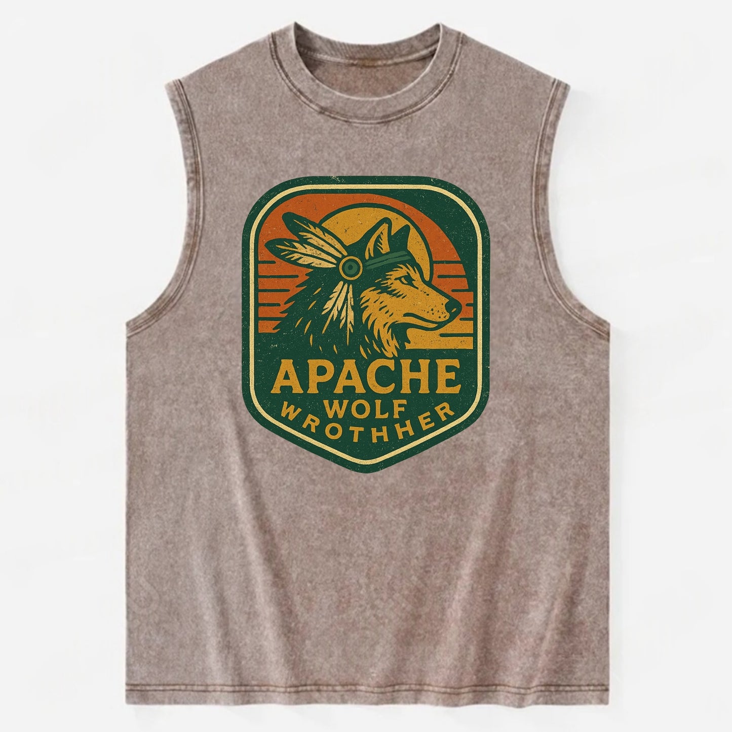 Apache Wolf Brother  - Vintage Washed Tank - Brown