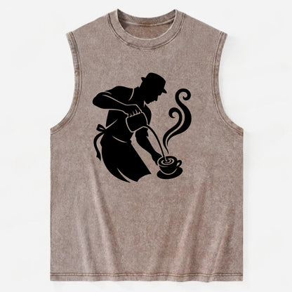 Barista creating latte art - Vintage Washed Tank - Brown