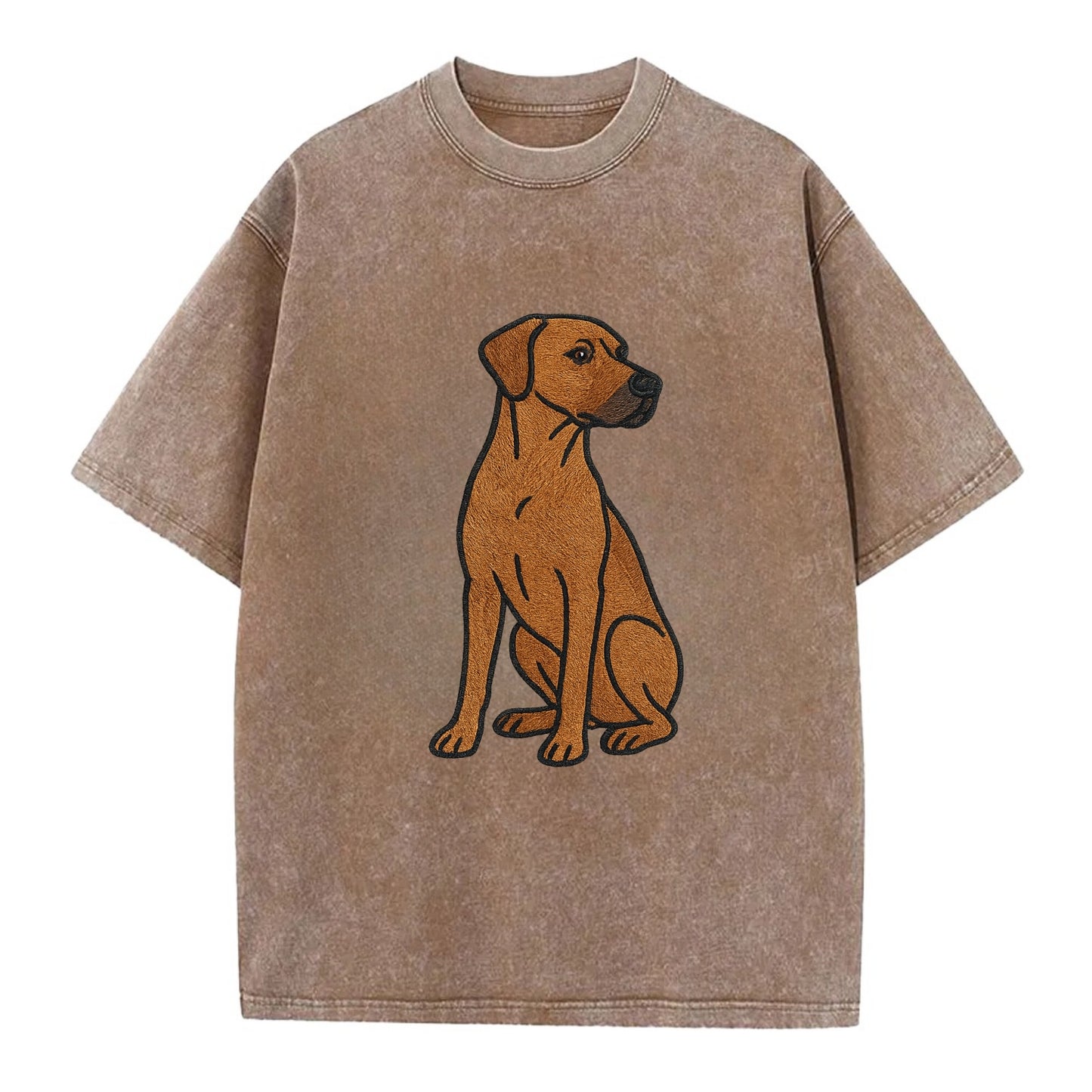 Rhodesian Ridgeback - Red wheaten embroidered pose - Vintage T-shirt - Brown