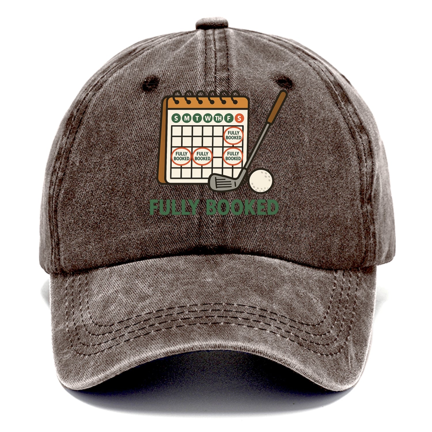 Calendar with every weekend marked for golf - "Fully Booked" - golf obsession - Classic Cap - Brown