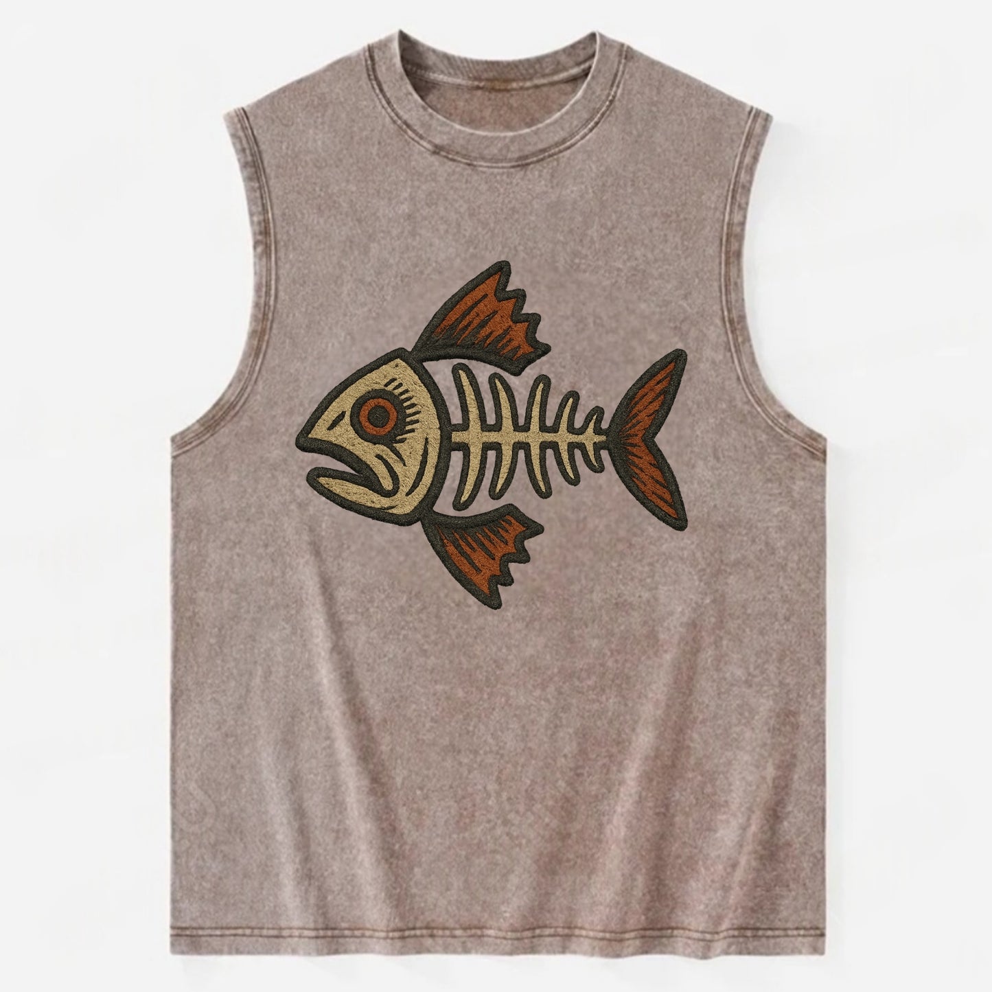 Fish Skeleton  - Vintage Washed Tank - Brown