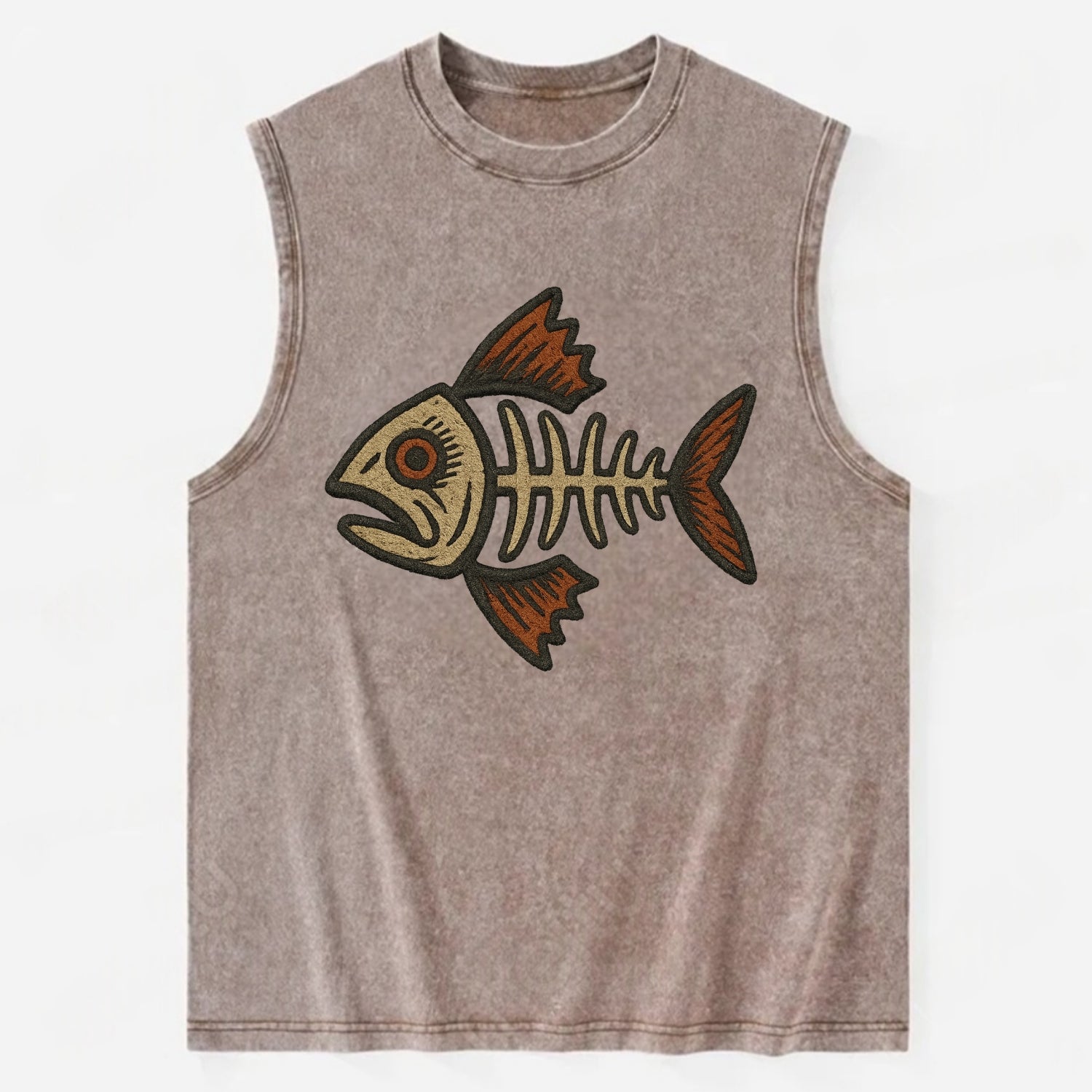 Fish Skeleton  - Vintage Washed Tank - Brown