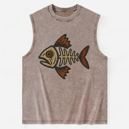 Fish Skeleton  - Vintage Washed Tank - Brown