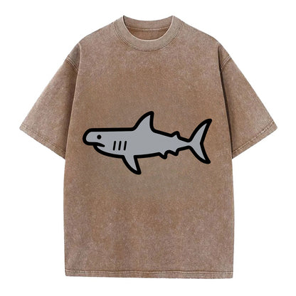 Hammerhead Shark - Gray distinctive head flat side profile - Vintage T-shirt - Brown