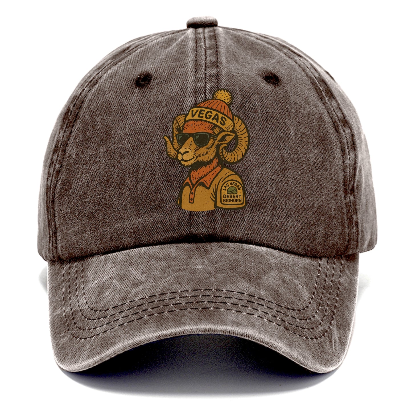 Las Vegas Desert Bighorn wearing Vegas beanie with pom pom and wayfarer sunglasses - Classic Cap - Brown