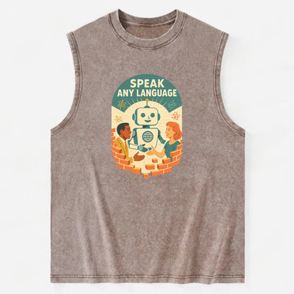 Language learning AI breaking down barriers - "Speak Any Language" - - Vintage Washed Tank - Brown