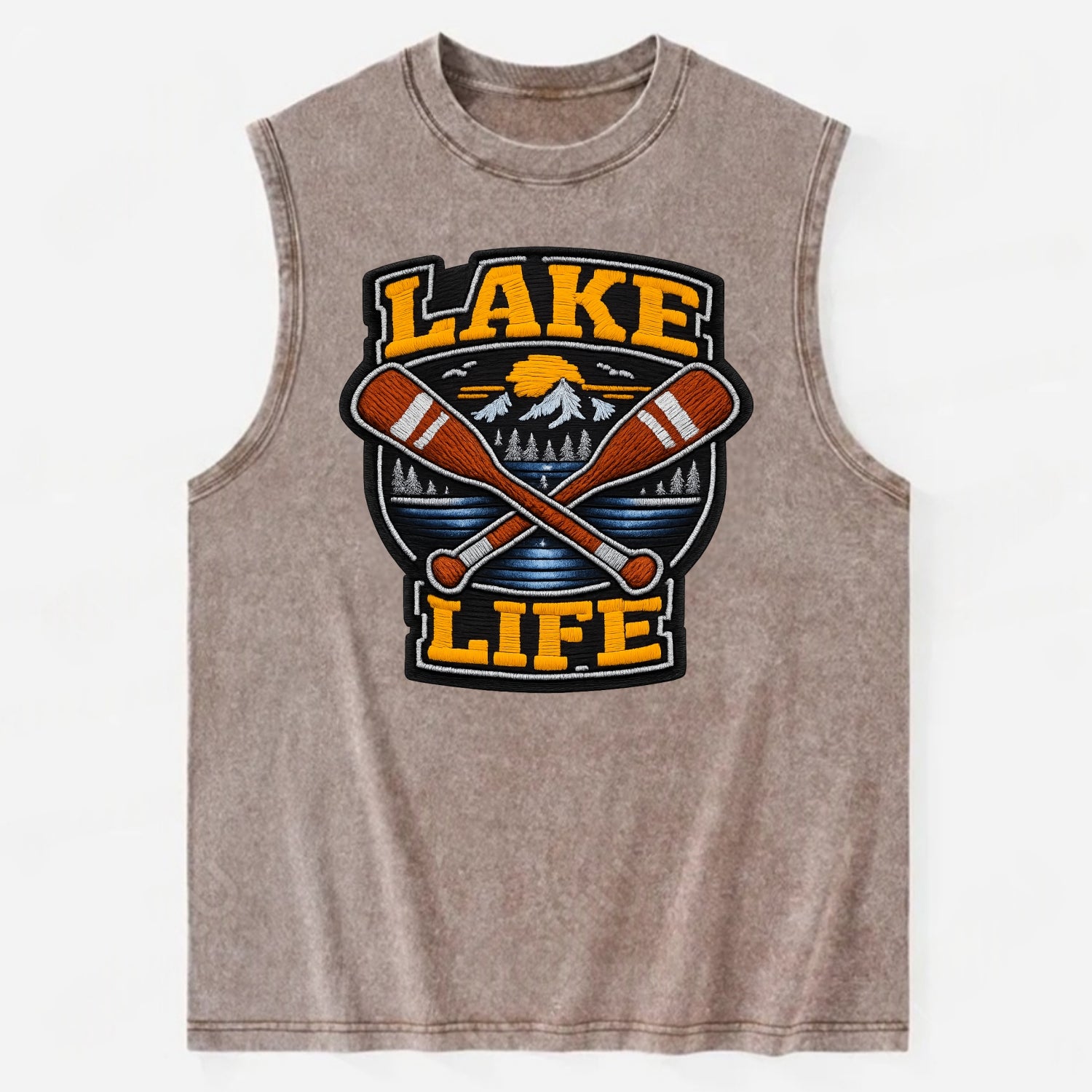 CANOE PADDLE - wooden paddle crossed in brown and cream , lake life - Vintage Washed Tank - Brown
