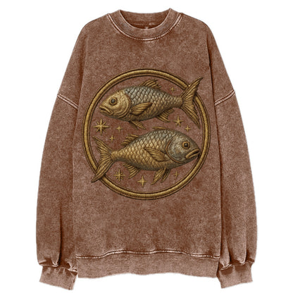 Pisces Fish  - Vintage Sweatshirt - Brown