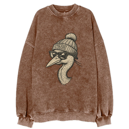Toledo Great Blue Heron wearing Toledo beanie with pom pom and wayfarer - Vintage Sweatshirt - Brown