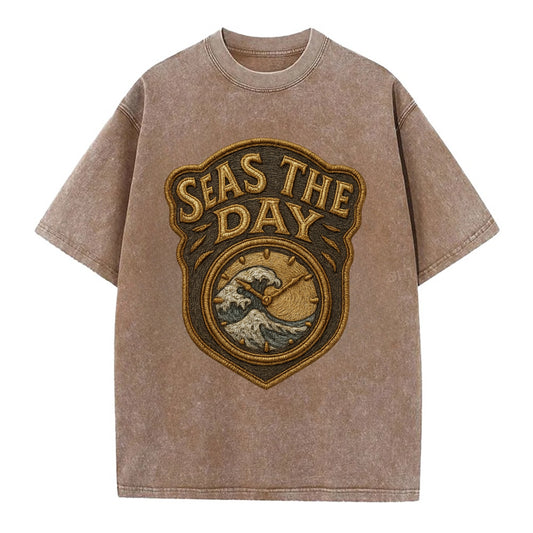 Seas The Day  - Vintage T-shirt - Brown