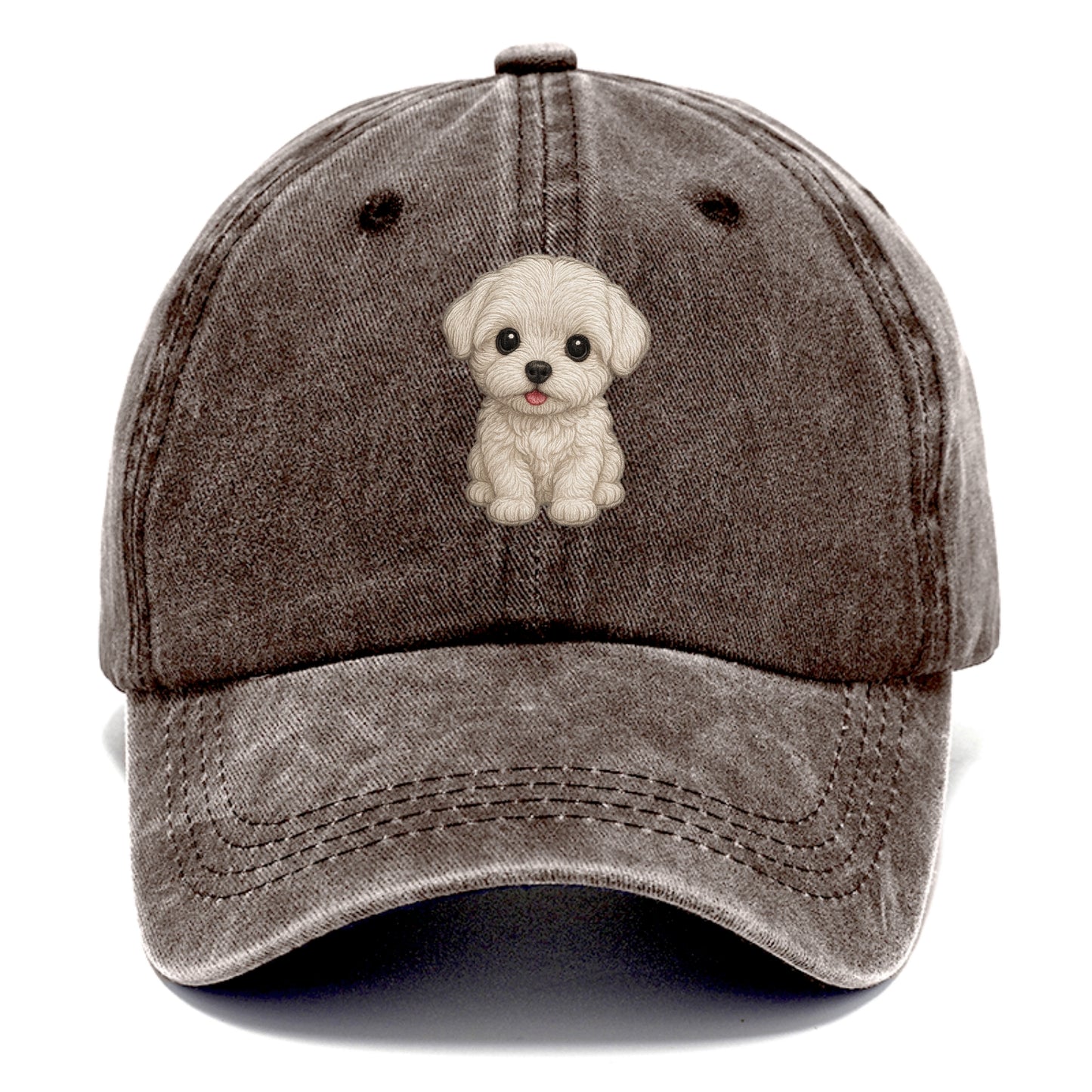 Baby Maltese Puppy - pure white silky coat, black button eyes, tiny nose, - Classic Cap - Brown