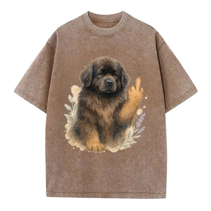 Newfoundland fluffy bear-like with webbed paws, massive gentle paw up - Vintage T-shirt - Brown