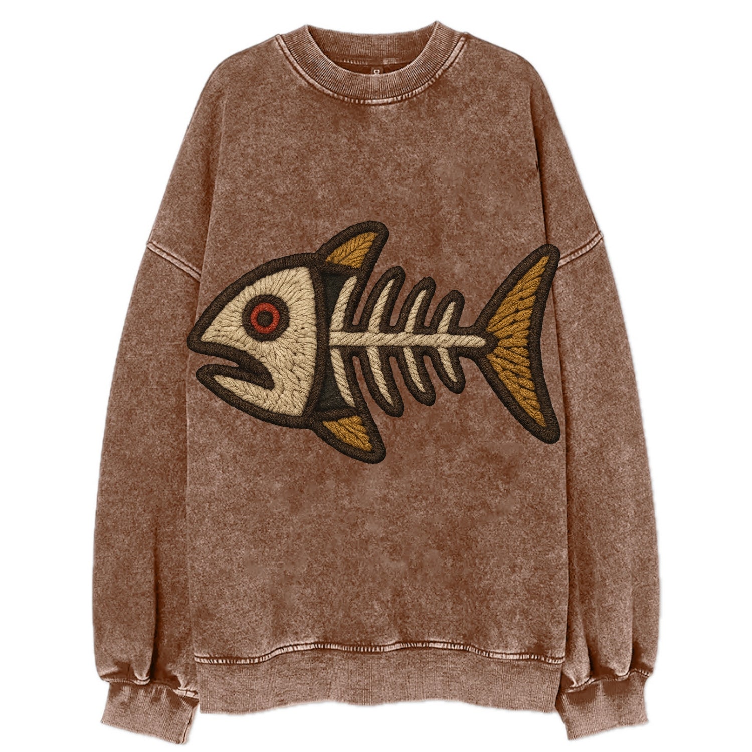 Fish Skeleton  - Vintage Sweatshirt - Brown