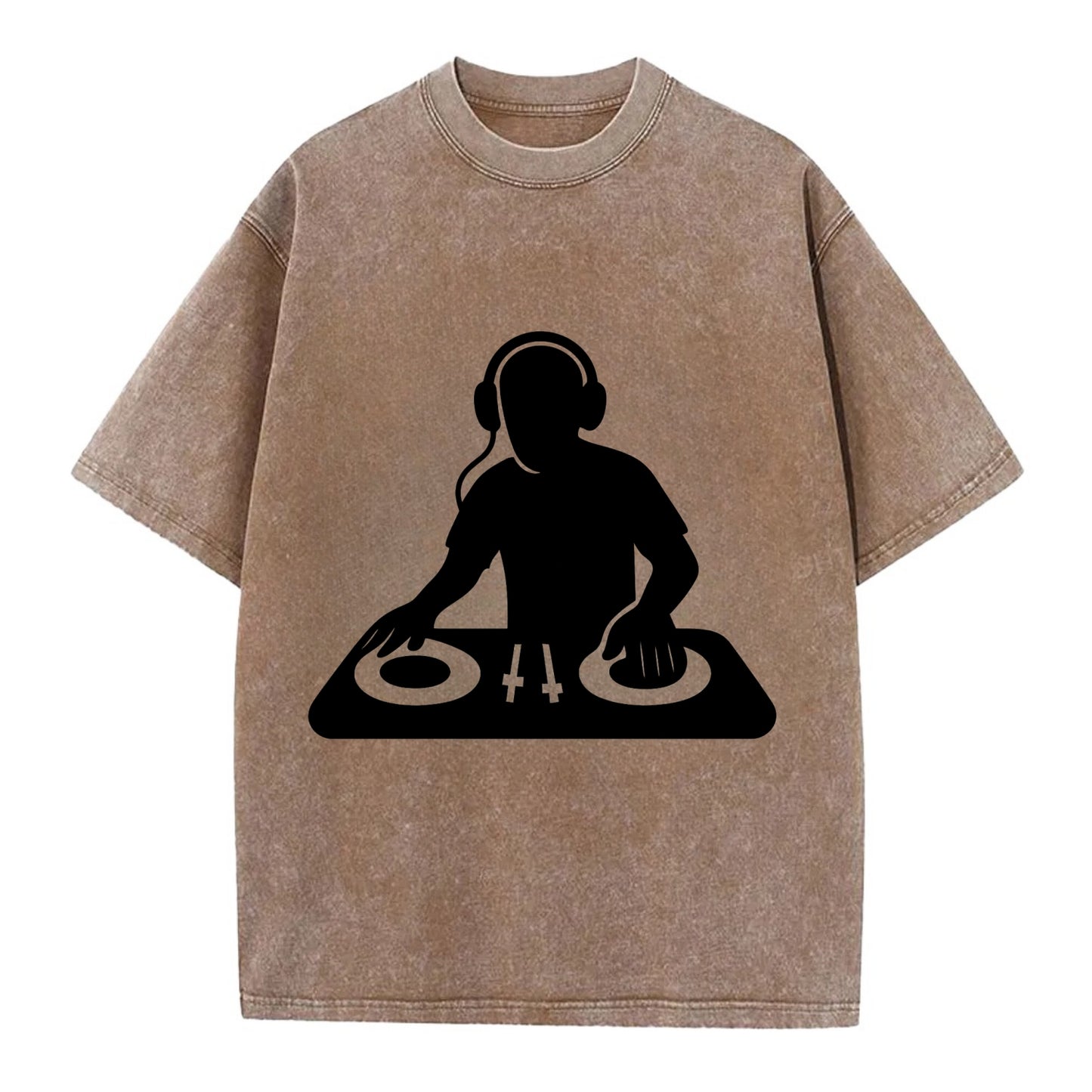 DJ with turntables and headphones - Vintage T-shirt - Brown