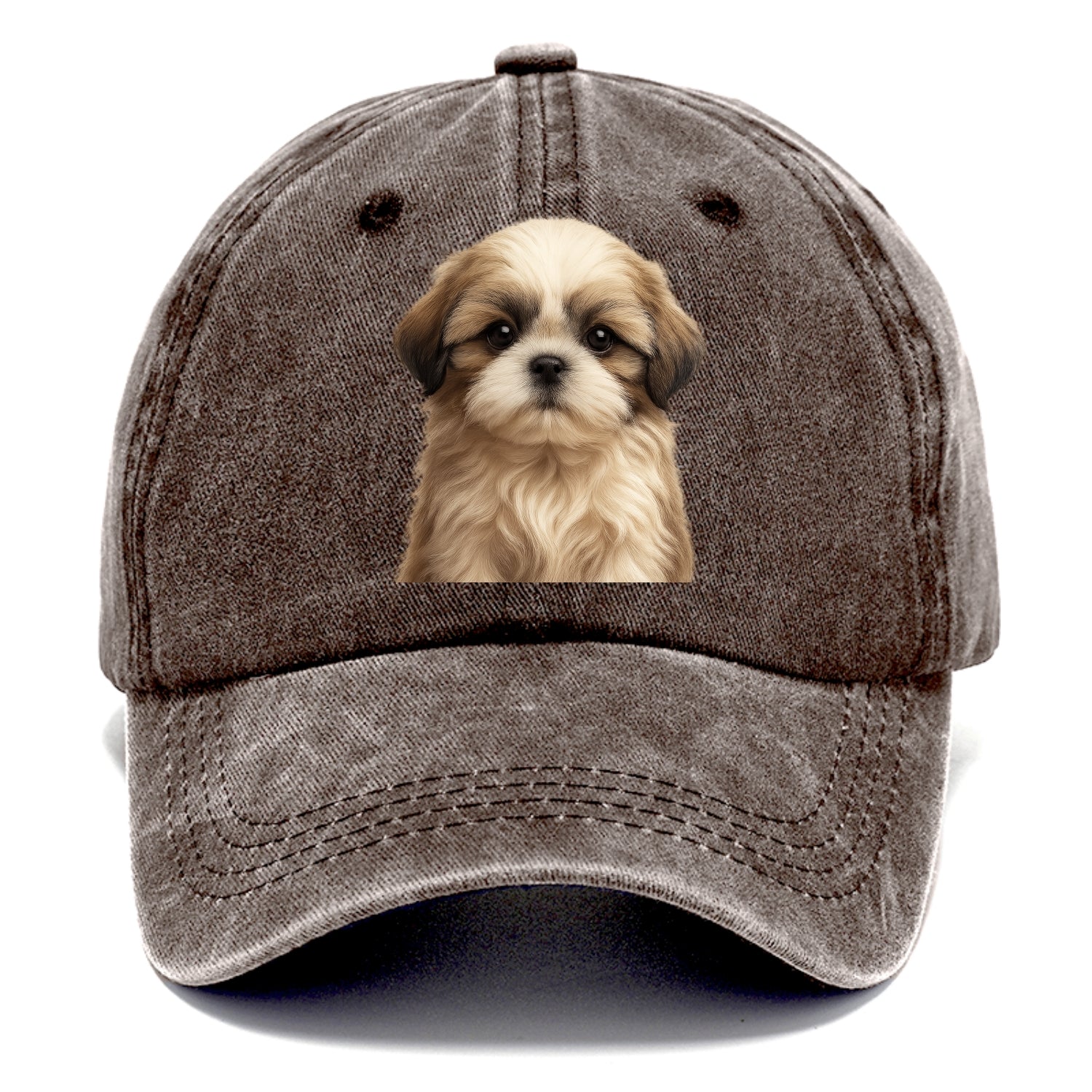 Baby Shih Tzu Puppy - long flowing coat, flat face, big dark eyes, front-facing, - Classic Cap - Brown