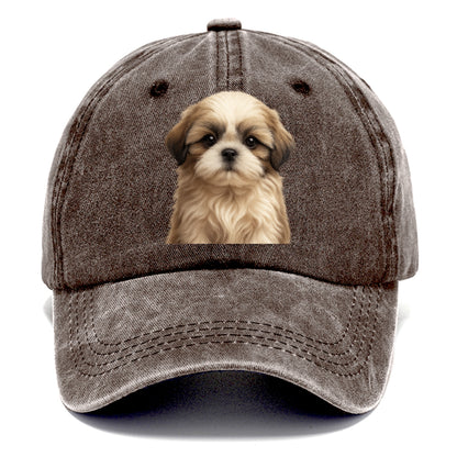 Baby Shih Tzu Puppy - long flowing coat, flat face, big dark eyes, front-facing, - Classic Cap - Brown