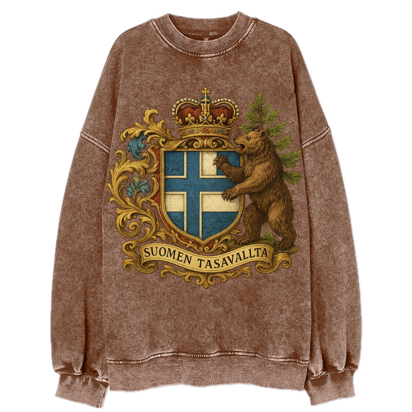 Finland Brown Bear Emblem  - Vintage Sweatshirt - Brown