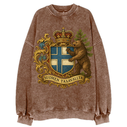 Finland Brown Bear Emblem  - Vintage Sweatshirt - Brown