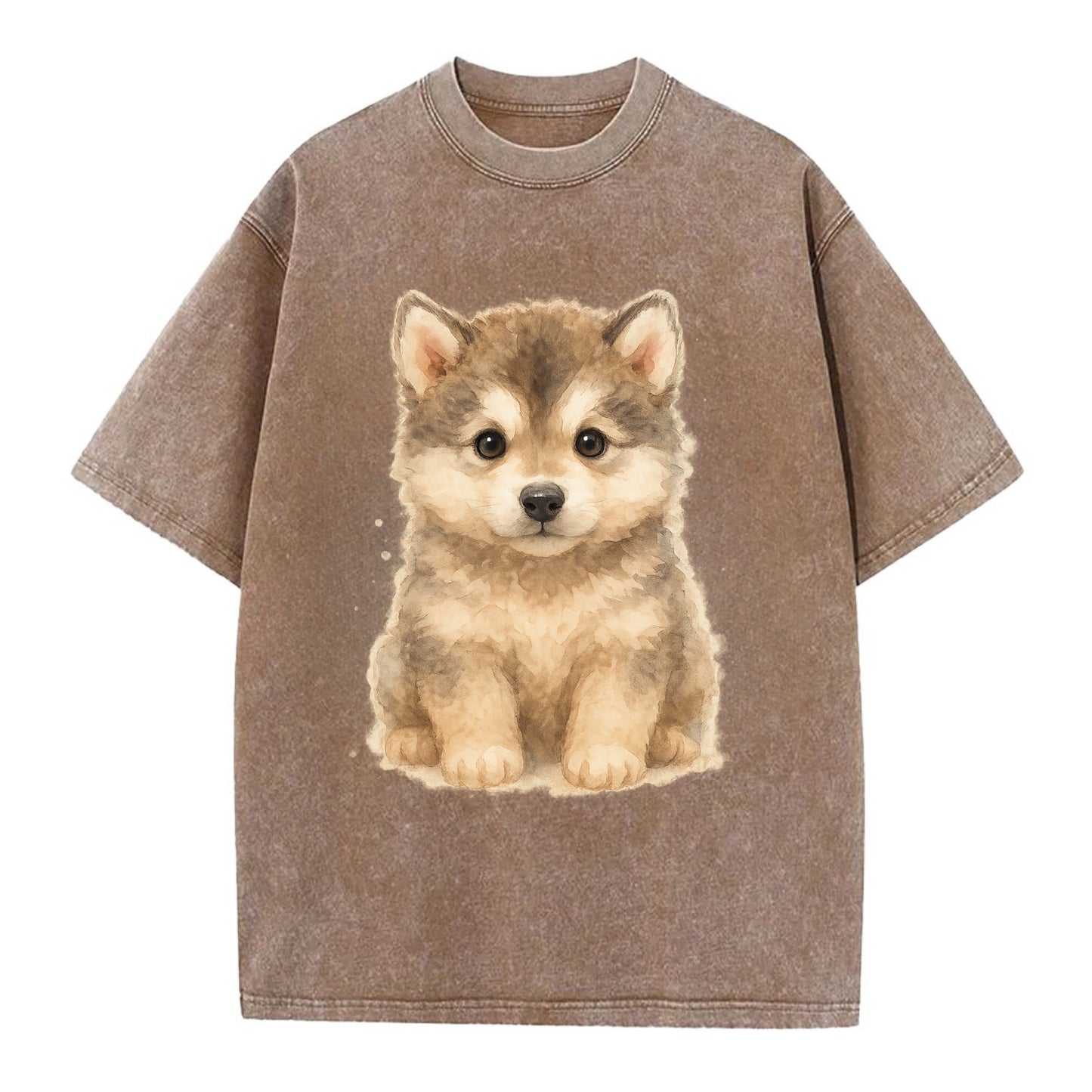 Baby Alaskan Malamute Puppy - wolf-like, fluffy coat, friendly eyes, - Vintage T-shirt - Brown