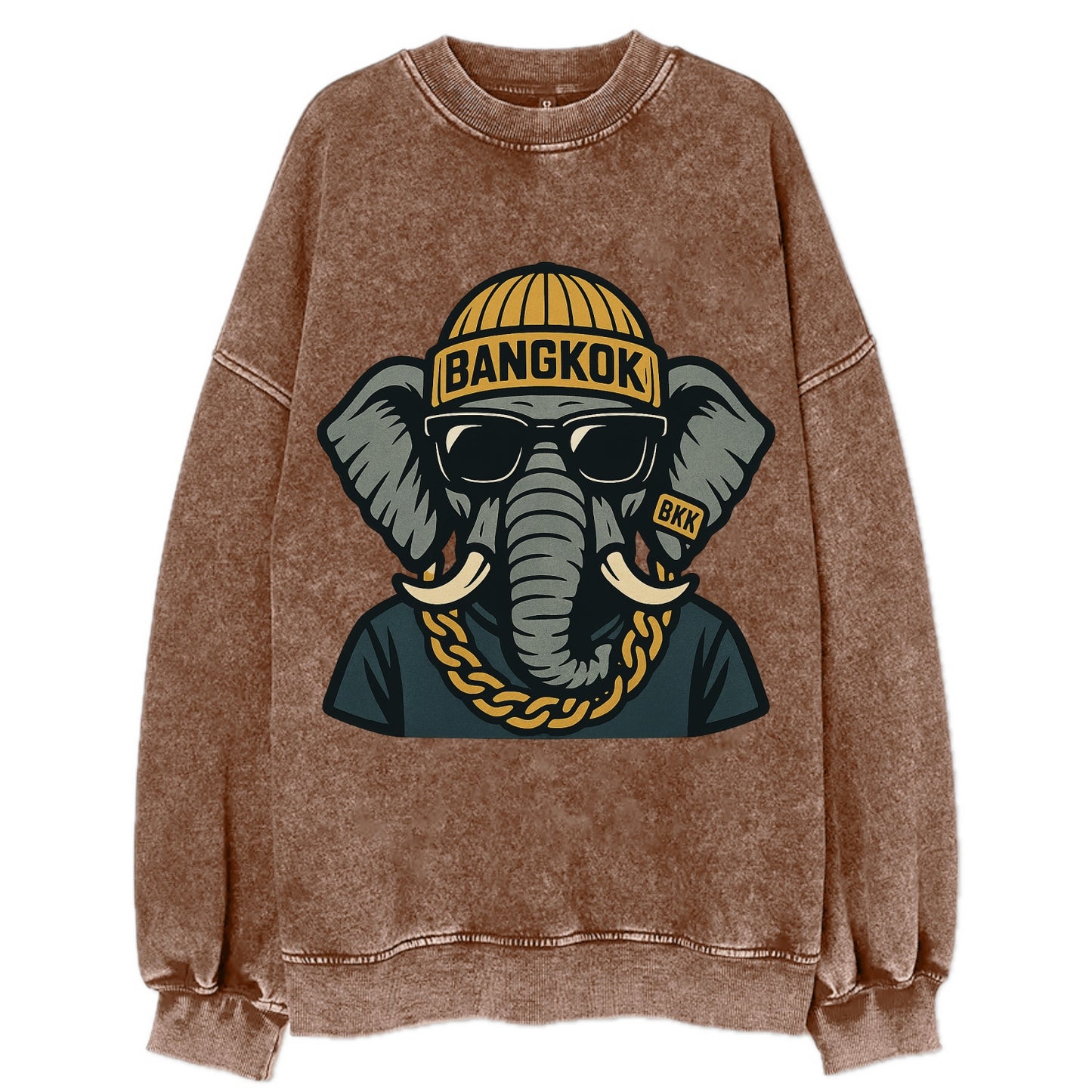Bangkok Elephant - Vintage Sweatshirt - Brown