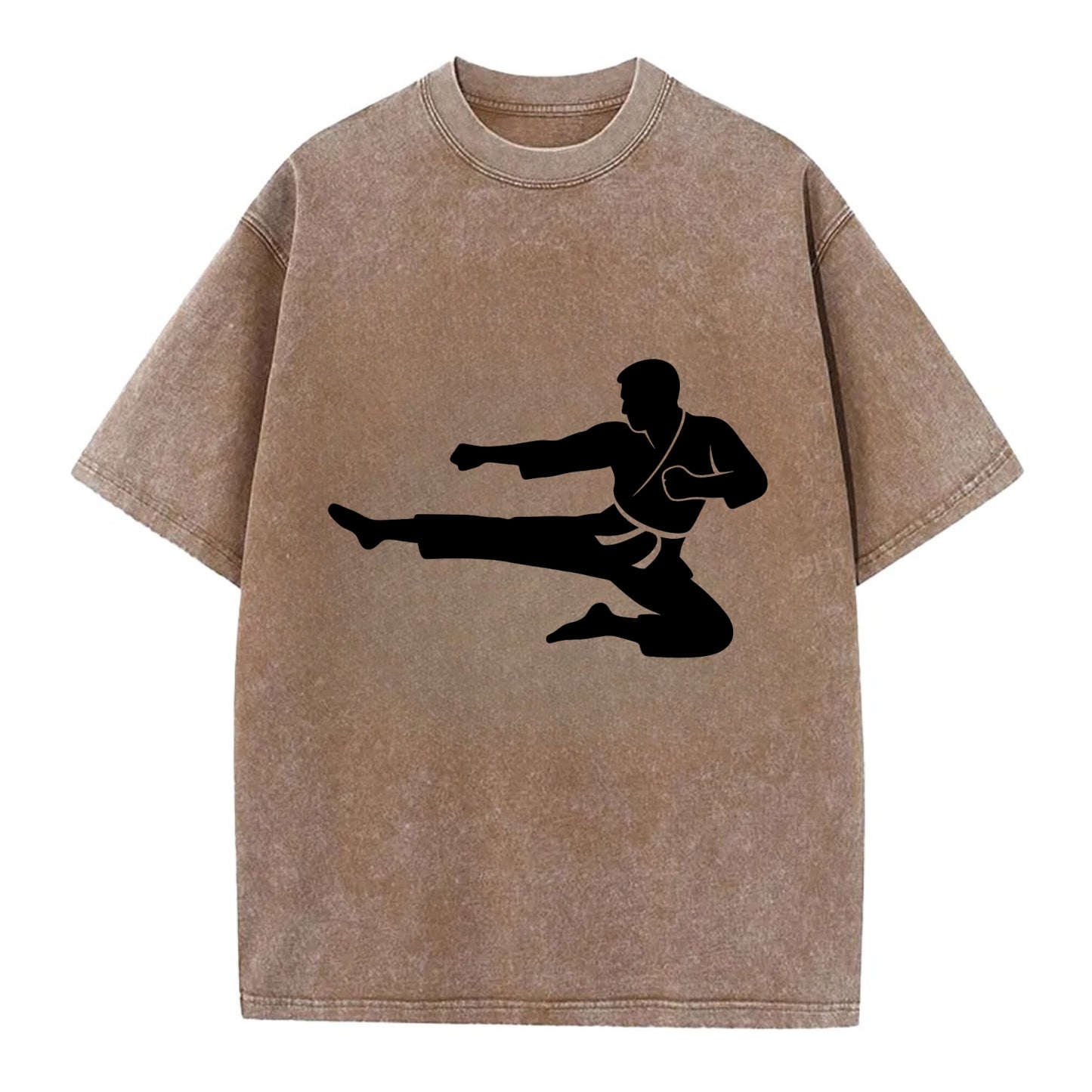Martial artist flying kick - Vintage T-shirt - Brown